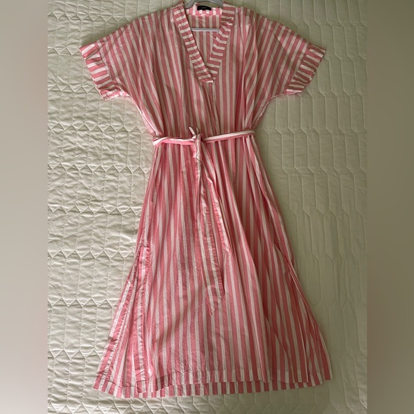 J Crew Maxi Poplin Pink Stripe Dress Large - Picture 2 of 8